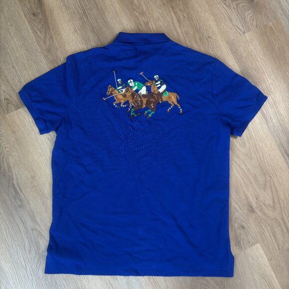 Polo Ralph Lauren men's Custom Slim Fit Triple-pony Polo Shirt blue size L large - Picture 11 of 12